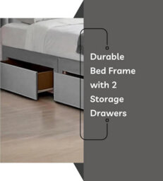 Grey Plush 5Ft King Size Bed With Matttress  2 Storage Drawers And 20 Inch Plain Borderd Headboard - thumbnail 4