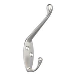 GoodHome Nickel Effect Zinc Alloy Wall-Mounted Hat & Coat Hook (H)57.5mm (D)100mm - thumbnail 1
