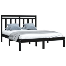 Berkfield Bed Frame Black Solid Wood 140X190 Cm - thumbnail 3