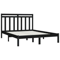 Berkfield Bed Frame Black Solid Wood 140X190 Cm - thumbnail 4