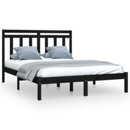 Berkfield Bed Frame Black Solid Wood 140X190 Cm - thumbnail 2