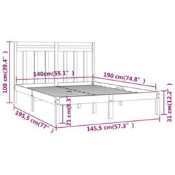 Berkfield Bed Frame Black Solid Wood 140X190 Cm - thumbnail 6