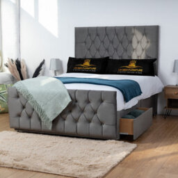 UKBEDFURNITURE Jublie Steel Plush  Divan Bed Base With 26 Inch Headboard - No Storage - thumbnail 2