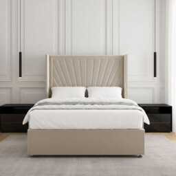REGIONAL FURNISHINGS Cream Plush Velvet Divan Bed Set Upholstered 54Inch Headboard 2Drawersfootend & Mattress In Double King 4Ft 6Ft Sizes - thumbnail 2