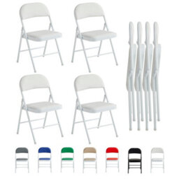 Mcc Direct Set Of 4 Folding Dining Chairs Metal Frame Padded Seats White - thumbnail 2