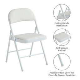Mcc Direct Set Of 4 Folding Dining Chairs Metal Frame Padded Seats White - thumbnail 3