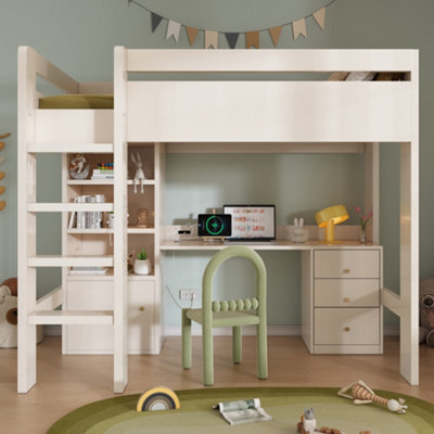 BTM Tm Kids High Sleeper Bunk Bed 90X190Cm, Usb C Desk, Wardrobe Filing Cabinet, Loft Bed With Stairs Storage - image 1