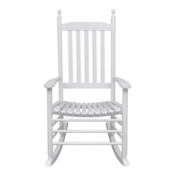 Berkfield Rocking Chair With Curved Seat White Wood - thumbnail 4