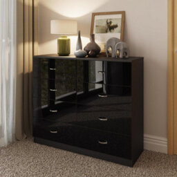 Fwstyle 8 Drawer Chest Of Drawers Black Gloss Scratch Resistant Bedroom Furniture