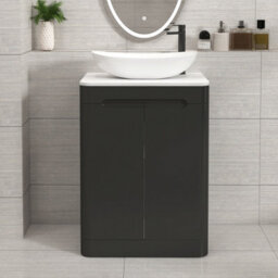 Royal Bathrooms Venice 600mm Matt Nocturne Black Freestanding Bathroom Countertop Vanity Unit 2 Door With Cesar Basin - thumbnail 1