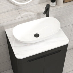 Royal Bathrooms Venice 600mm Matt Nocturne Black Freestanding Bathroom Countertop Vanity Unit 2 Door With Cesar Basin - thumbnail 6