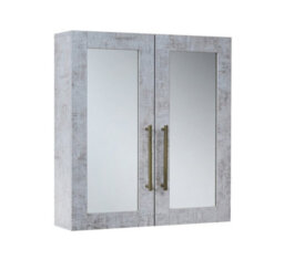Homestylestore 600 X 650mm Concrete Grey Wall Mounted Mirrored Door Bathroom Cabinet And Aged Gold T Bar Handles