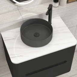 Royal Bathrooms Venice 700mm Matt Nocturne Black Wall Mounted Bathroom Countertop Vanity Unit 2 Drawer With Art Round Basin - thumbnail 6