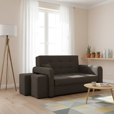 Viva Home Ii Sofa Bed Sleeping Function Two Ottomans 158 Cm Chipboard Metal Legs Living Room Brown Left - image 1
