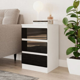 Urbn-Living Urbnliving 62Cm Height Glossy 3 Drawers Bedside Cabinet Chest Of Drawers With Smooth Metal Runner White & Black - thumbnail 1