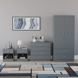 Lassic Vida Designs Riano 4 Piece Bedroom Set (1 Drawer Bedside Chest, 4 Drawer Chest, 2 Door 2 Drawer Wardrobe), Grey - thumbnail 7