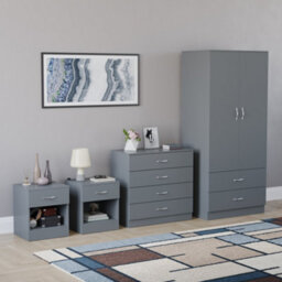 Lassic Vida Designs Riano 4 Piece Bedroom Set (1 Drawer Bedside Chest, 4 Drawer Chest, 2 Door 2 Drawer Wardrobe), Grey - thumbnail 6