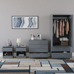 Lassic Vida Designs Riano 4 Piece Bedroom Set (1 Drawer Bedside Chest, 4 Drawer Chest, 2 Door 2 Drawer Wardrobe), Grey - thumbnail 2