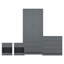 Lassic Vida Designs Riano 4 Piece Bedroom Set (1 Drawer Bedside Chest, 4 Drawer Chest, 2 Door 2 Drawer Wardrobe), Grey - thumbnail 8