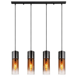 Luminosa Lighting Luminosa Annika Bar Pendant Ceiling Light Matt Black Copper Glass Shade 4X E27 - thumbnail 3