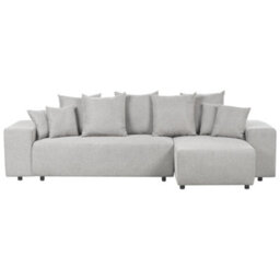 Beliani Corner Sofa Bed 3 Seater Luspa Fabric Light Grey With Storage Left Hand