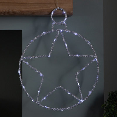 Samuel Alexander 49Cm Battery Powered Light Up Christmas Silver Star Ball With Twinkling White Leds - image 1