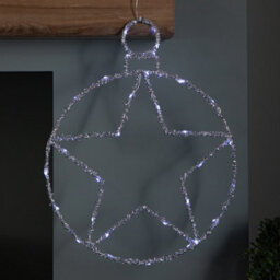 Samuel Alexander 49Cm Battery Powered Light Up Christmas Silver Star Ball With Twinkling White Leds - thumbnail 1