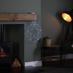 Samuel Alexander 49Cm Battery Powered Light Up Christmas Silver Star Ball With Twinkling White Leds - thumbnail 2