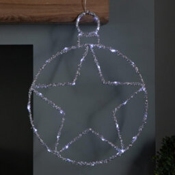 Samuel Alexander 49Cm Battery Powered Light Up Christmas Silver Star Ball With Twinkling White Leds - thumbnail 9