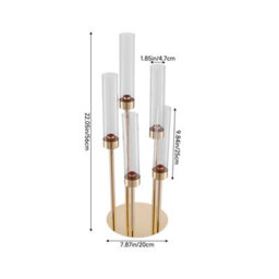 Living And Home Small Size Gold Electroplated 5-Arm Metal Candelabra Clear Pc Lampshade Wedding Table Decor - thumbnail 9