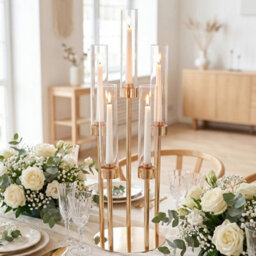 Living And Home Small Size Gold Electroplated 5-Arm Metal Candelabra Clear Pc Lampshade Wedding Table Decor - thumbnail 3