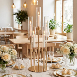 Living And Home Small Size Gold Electroplated 5-Arm Metal Candelabra Clear Pc Lampshade Wedding Table Decor - thumbnail 1