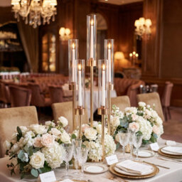 Living And Home Small Size Gold Electroplated 5-Arm Metal Candelabra Clear Pc Lampshade Wedding Table Decor - thumbnail 2