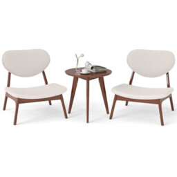 Gainoom Set Of 2 Beige Lamb Velvet Fabric Upholstered Accent Chairs W/ Side Table - thumbnail 1