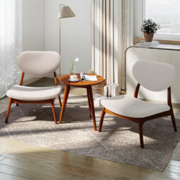Gainoom Set Of 2 Beige Lamb Velvet Fabric Upholstered Accent Chairs W/ Side Table - thumbnail 3