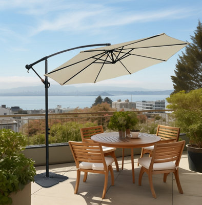 Sundaze Cream 3M Garden Banana Parasol Cantilever Umbrella Sun Shade Hanging Patio With Base Weights - image 1
