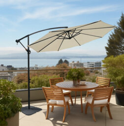 Sundaze Cream 3M Garden Banana Parasol Cantilever Umbrella Sun Shade Hanging Patio With Base Weights - thumbnail 1