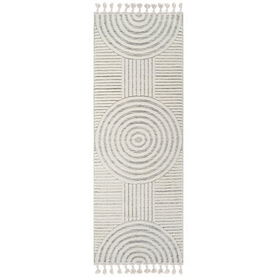 Livabliss Nora-Modern Grey Ivory High Pile Fringe Living Dining Bedroom Rug 80 X 220 Cm Easy Care, Non Shedding - image 1