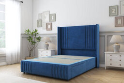 "Comfort Elise Navy Plush Divan Bed Set 2 Drawers Foot-End - 54"" Wingback & 12"" Footboard 6' Super King" - thumbnail 3