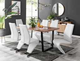 Furniturebox Uk Kylo Brown Wood Effect Dining Table & 6 White Willow Chairs - thumbnail 1