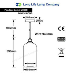 Long Life Lamps Company Modern Glass Smokey Grey Pendant Light M0208 - thumbnail 2