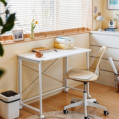 Living And Home Cream White Folding Office Desk With Casters, 100Cm (W) X 50Cm (D) X 75Cm (H) - image 1