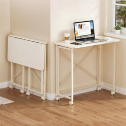 Living And Home Cream White Folding Office Desk With Casters, 100Cm (W) X 50Cm (D) X 75Cm (H) - thumbnail 2