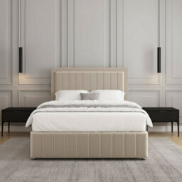 REGIONAL FURNISHINGS Cream Plush Velvet Divan Bed Set Upholstered 24Inch Headboard & Footboard & 2Drawers Sameside & Mattress In All Sizes - thumbnail 3