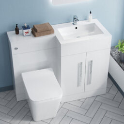 Nes Home Rh 1100 mm L-Shape White Basin Vanity Unit Wc Btw Rimless Toilet - thumbnail 3