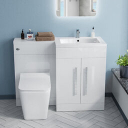 Nes Home Rh 1100 mm L-Shape White Basin Vanity Unit Wc Btw Rimless Toilet - thumbnail 2