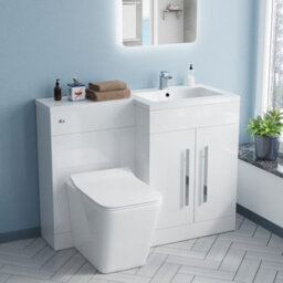 Nes Home Rh 1100 mm L-Shape White Basin Vanity Unit Wc Btw Rimless Toilet - thumbnail 1