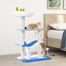 Costway Ocean-Themed Cat Tree 3-Level Cat Tower W/ Sisal Covered Scratching Posts Cat Activity Center - thumbnail 9