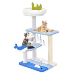 Costway Ocean-Themed Cat Tree 3-Level Cat Tower W/ Sisal Covered Scratching Posts Cat Activity Center - thumbnail 1