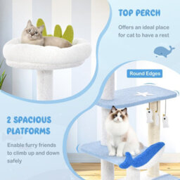 Costway Ocean-Themed Cat Tree 3-Level Cat Tower W/ Sisal Covered Scratching Posts Cat Activity Center - thumbnail 5